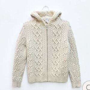 Vintage Wool Cable Knit Zip Up Hooded Sweater Sz.S